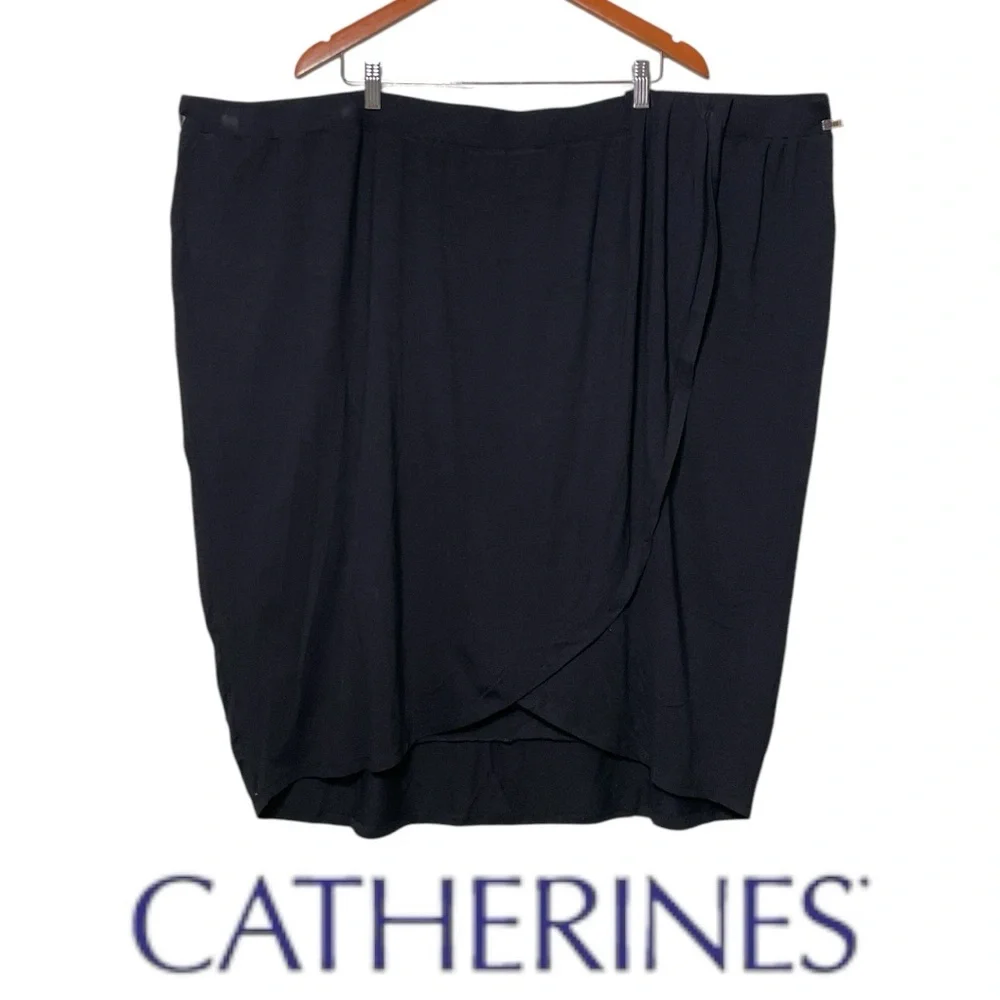 Catherines Black Curvy Collection Drape Front Skirt 5XWP